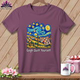 T-shirt with Van Gogh-style starry night, quilt, and 