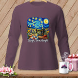Long sleeve shirt with Van Gogh-inspired sewing art and 
