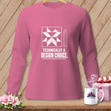 Pink long-sleeved shirt with a quilt block and 