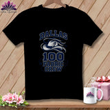 Black t-shirt featuring a cowboy hat graphic and the text Dallas 100 Fabric Crew.
