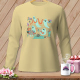 Crewneck sweatshirt with cartoon ghosts sewing and quilting with colorful fabric.