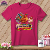 Two cartoon chickens with rotary cutters for a tail, text reads 