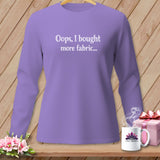 Purple long-sleeve shirt with white text that says 