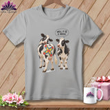 Two cows with a quilt patch on one's backside, one says 
