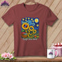 Maroon t-shirt with "Gogh Sew Wild" text and a Van Gogh-inspired sewing design.
