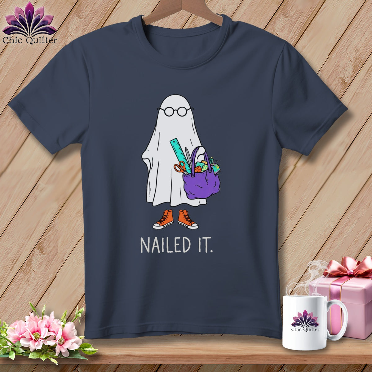 Ghost with glasses and craft supplies, text "Nailed It.".
