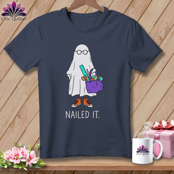 Ghost with glasses and craft supplies, text "Nailed It.".