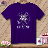 Purple t-shirt with quilting block graphic and text 