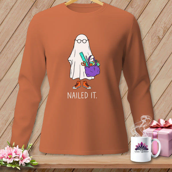 Ghost with glasses and school supplies says "Nailed It."