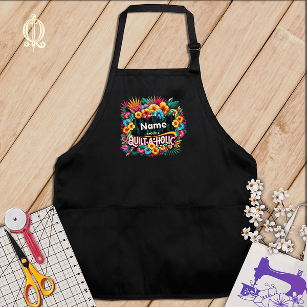 Chic Quilter Aprons Black Quilt-a-Holics  Customized "My Name Is" Apron