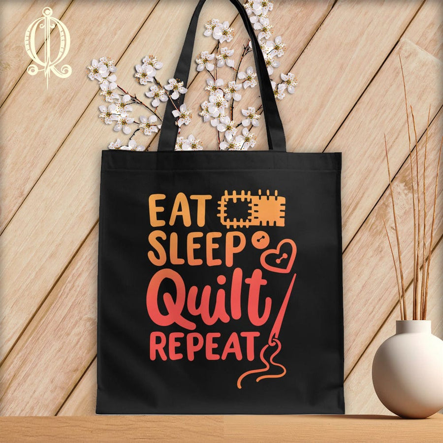 MyDesigns Black  Tote/Blood Orange Print / 15"x16" Eat Sleep Quilt Repeat ~Tote Bag
