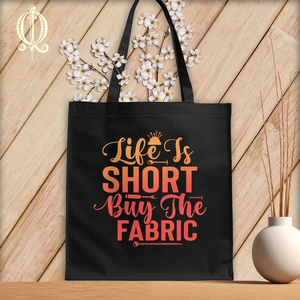 MyDesigns Black  Tote/Blood Orange Print / 15"x16" Life is Short Buy the Fabric ~Tote Bag