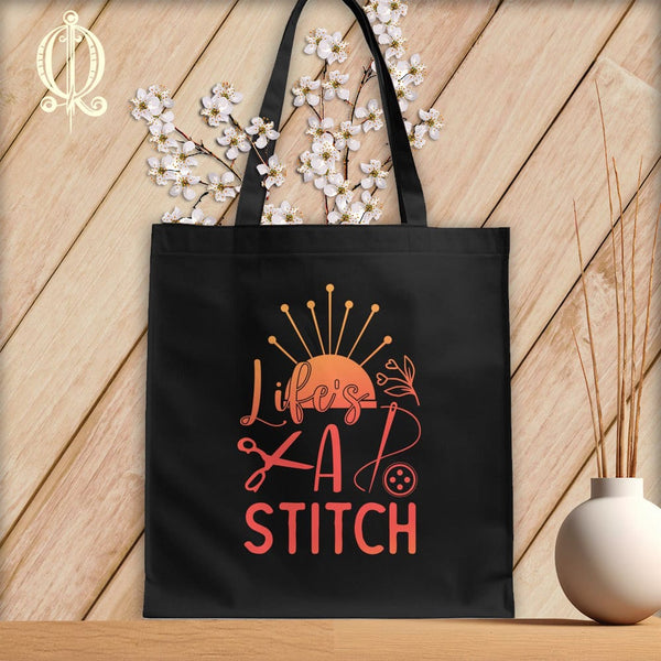 MyDesigns Black  Tote/Blood Orange Print / 15"x16" Lifes a stitch ~Tote Bag