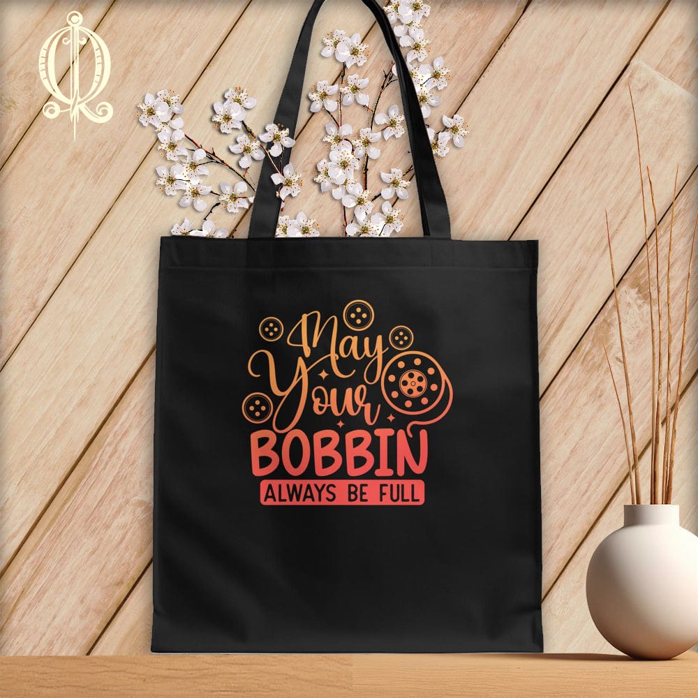 MyDesigns Black  Tote/Blood Orange Print / 15"x16" May Your Bobbin Always Be Full ~Tote Bag