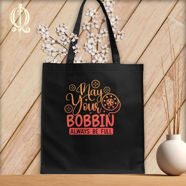 MyDesigns Black  Tote/Blood Orange Print / 15"x16" May Your Bobbin Always Be Full ~Tote Bag