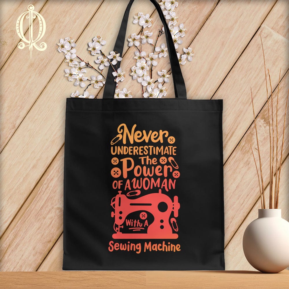 MyDesigns Black  Tote/Blood Orange Print / 15"x16" Never Underestimate the Power of a Woman ~Tote Bag