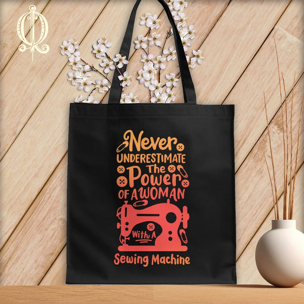 MyDesigns Black  Tote/Blood Orange Print / 15"x16" Never Underestimate the Power of a Woman ~Tote Bag