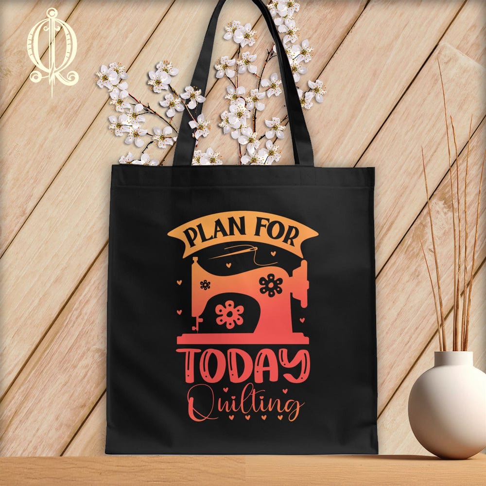 MyDesigns Black  Tote/Blood Orange Print / 15"x16" Plan For Today Quilting ~Tote Bag