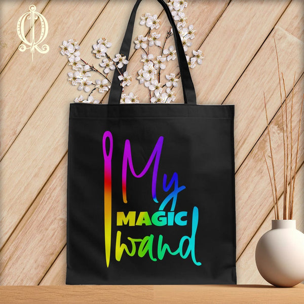 MyDesigns Black Tote/Rainbow Print / 15"x16" My Magic Wand ~Tote Bag
