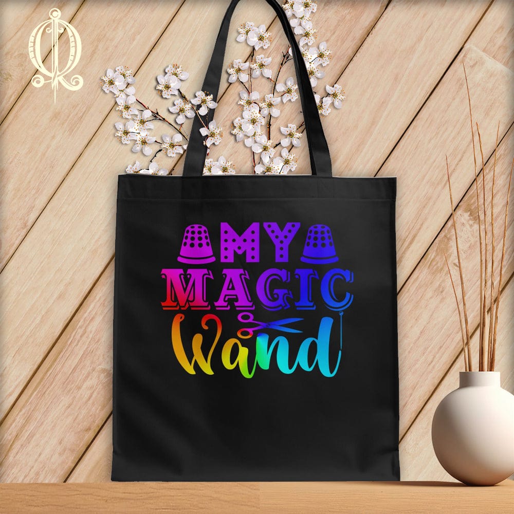MyDesigns Black Tote/Rainbow Print / 15"x16" My Magic Wand ~Tote Bag