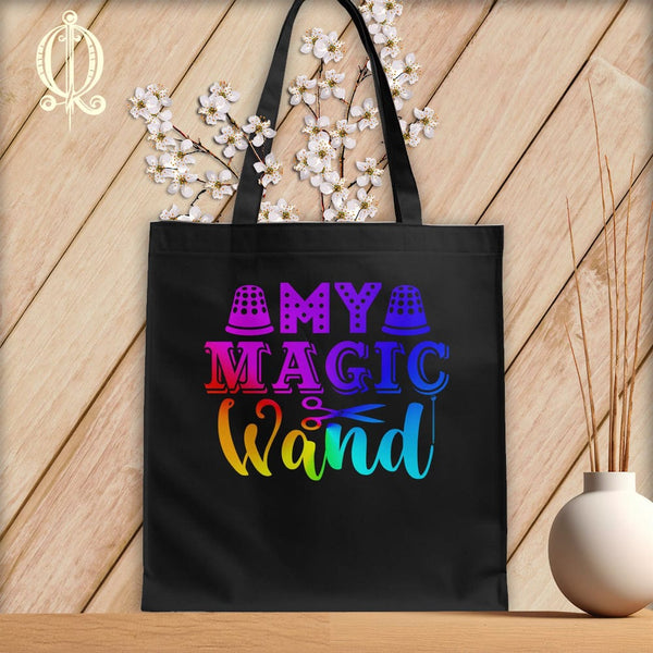 MyDesigns Black Tote/Rainbow Print / 15"x16" My Magic Wand ~Tote Bag