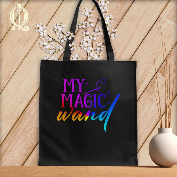 MyDesigns Black Tote/Rainbow Print / 15"x16" My Magic Wand ~Tote Bag