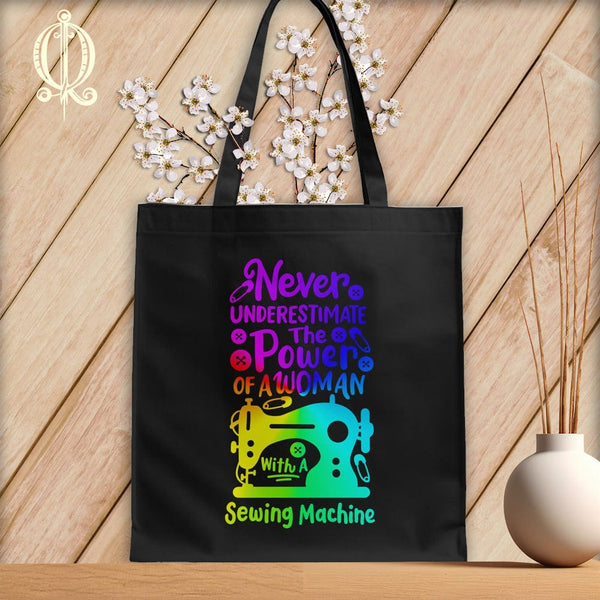 MyDesigns Black Tote/Rainbow Print / 15"x16" Never Underestimate the Power of a Woman ~Tote Bag