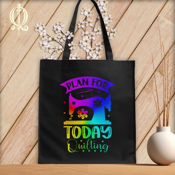 MyDesigns Black Tote/Rainbow Print / 15"x16" Plan For Today Quilting ~Tote Bag