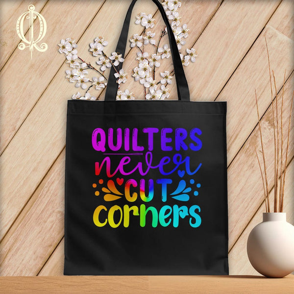 MyDesigns Black Tote/Rainbow Print / 15"x16" Quilters Never Cut Corners ~Tote Bag