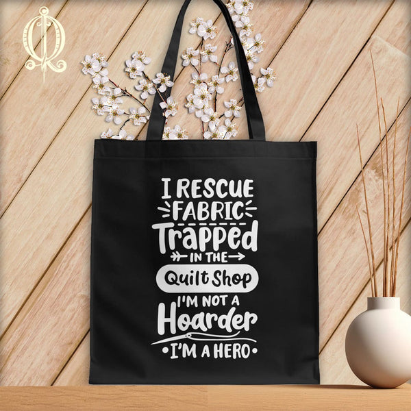 MyDesigns Black Tote/White Print / 15"x16" I Rescue Fabric Trapped ~Tote Bag