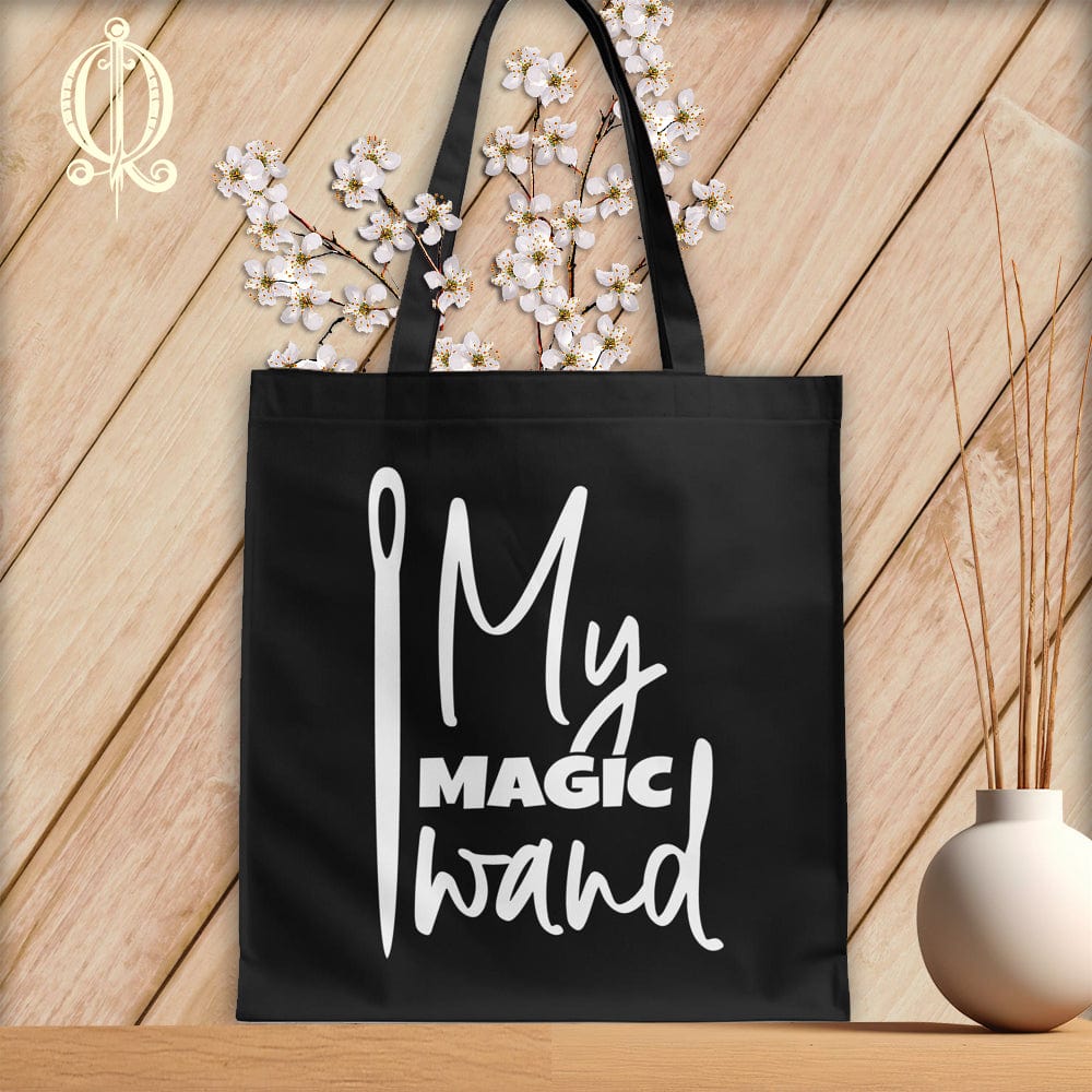 MyDesigns Black Tote/White Print / 15"x16" My Magic Wand ~Tote Bag