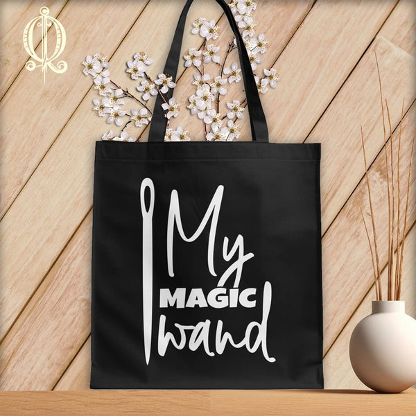 MyDesigns Black Tote/White Print / 15"x16" My Magic Wand ~Tote Bag