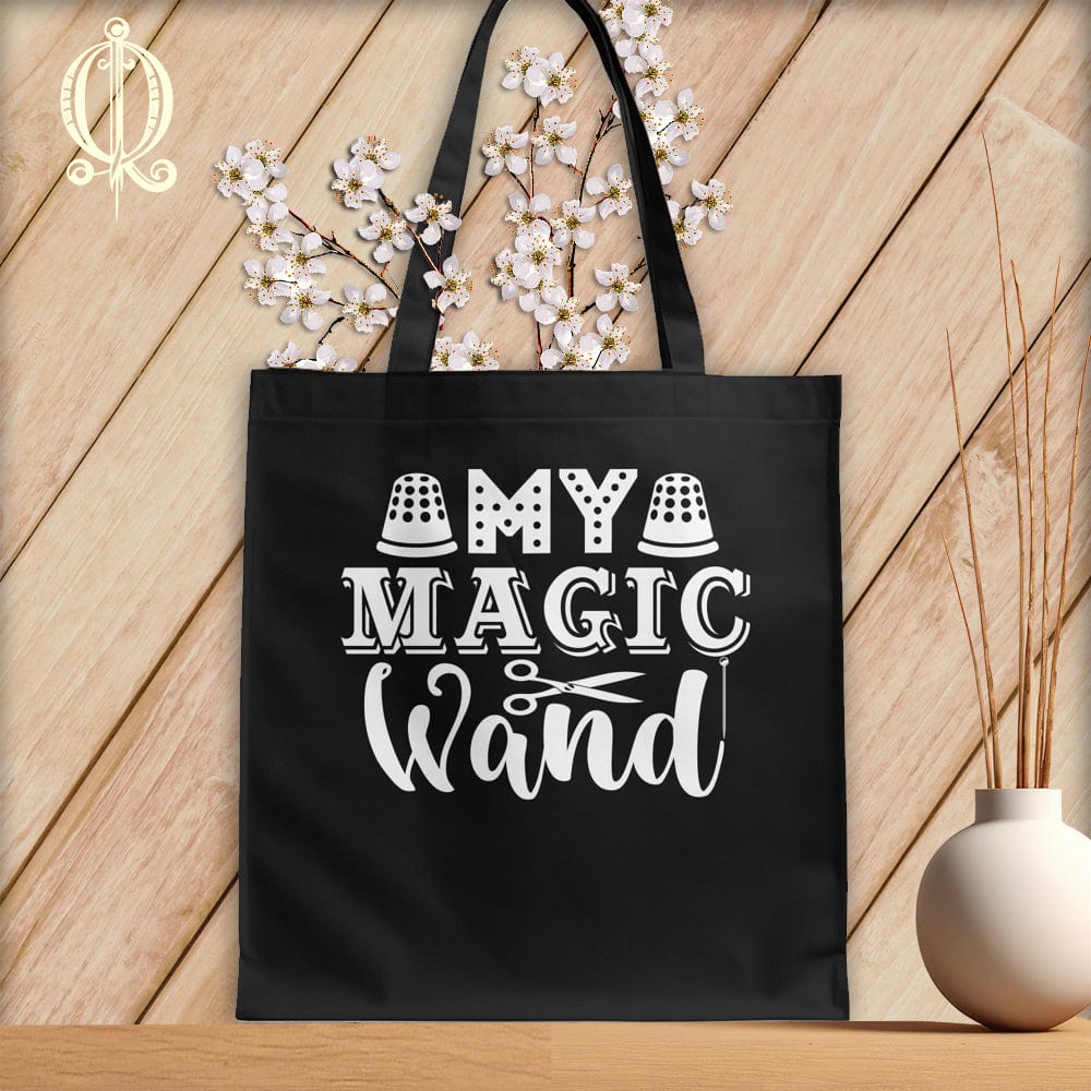 MyDesigns Black Tote/White Print / 15"x16" My Magic Wand ~Tote Bag