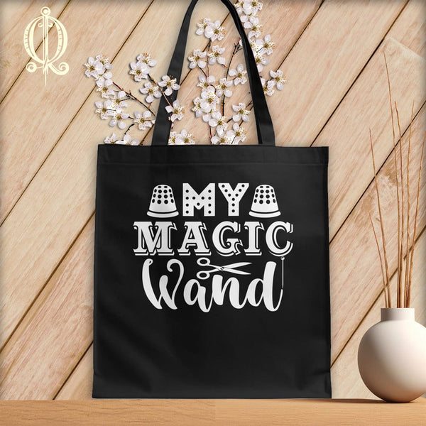 MyDesigns Black Tote/White Print / 15"x16" My Magic Wand ~Tote Bag