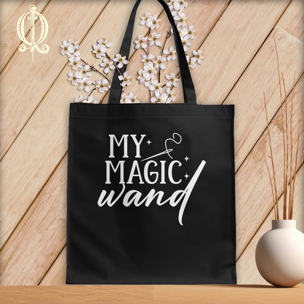 MyDesigns Black Tote/White Print / 15"x16" My Magic Wand ~Tote Bag