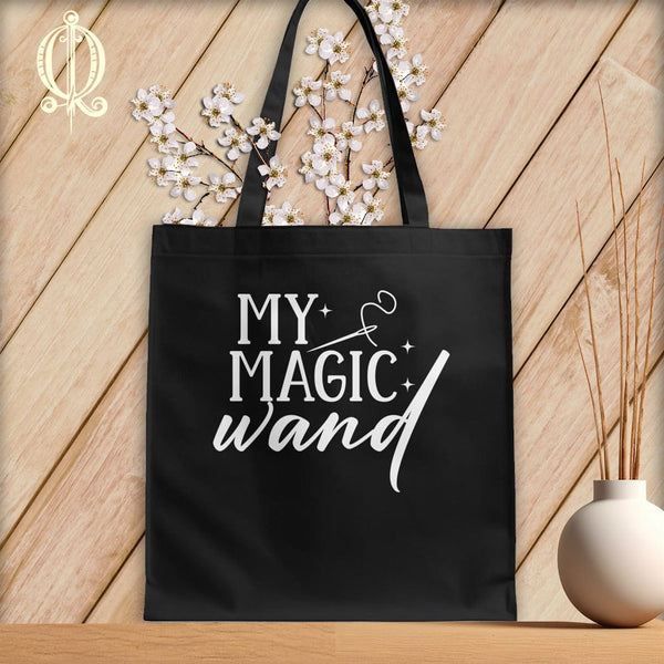 MyDesigns Black Tote/White Print / 15"x16" My Magic Wand ~Tote Bag