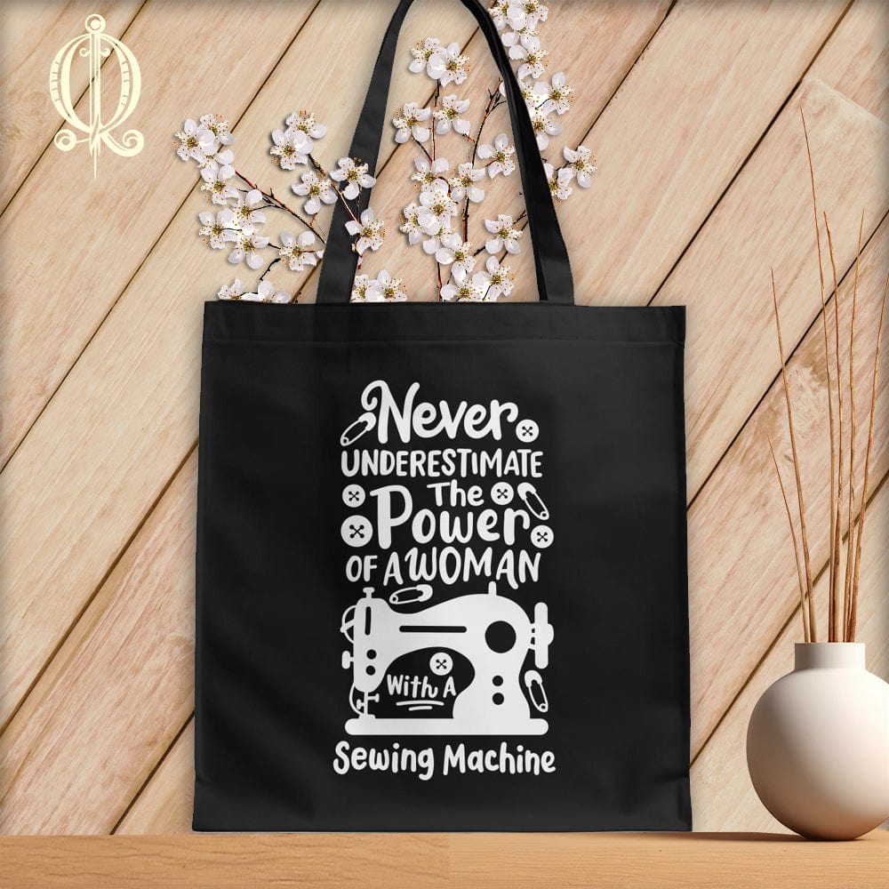 MyDesigns Black Tote/White Print / 15"x16" Never Underestimate the Power of a Woman ~Tote Bag
