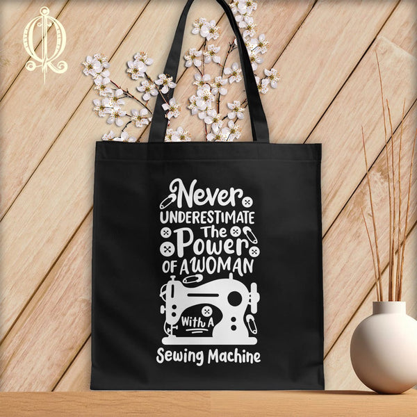 MyDesigns Black Tote/White Print / 15"x16" Never Underestimate the Power of a Woman ~Tote Bag