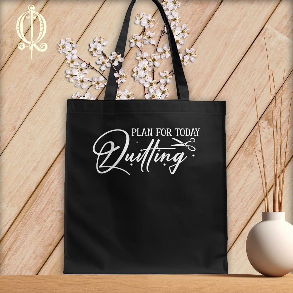 MyDesigns Black Tote/White Print / 15"x16" Plan for Today Quilting ~Tote Bag