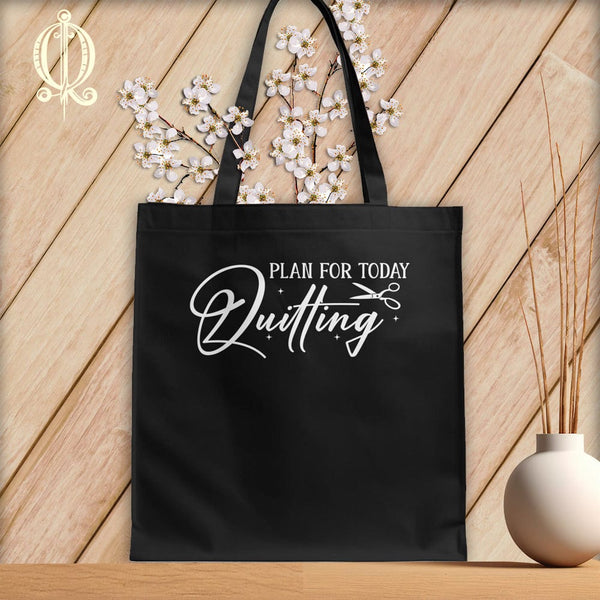 MyDesigns Black Tote/White Print / 15"x16" Plan for Today Quilting ~Tote Bag