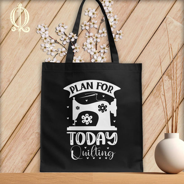 MyDesigns Black Tote/White Print / 15"x16" Plan For Today Quilting ~Tote Bag