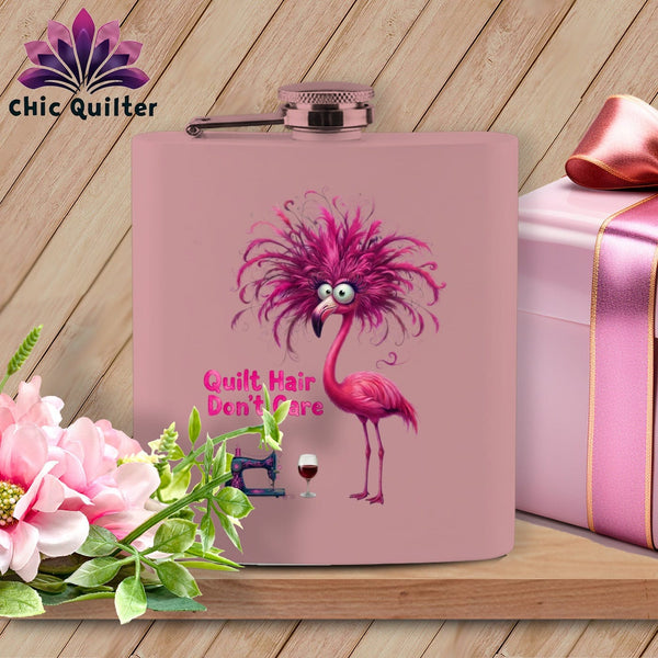 MyDesigns Flask 6oz / Pink Featherina Stitché ~ Quilter's Flask