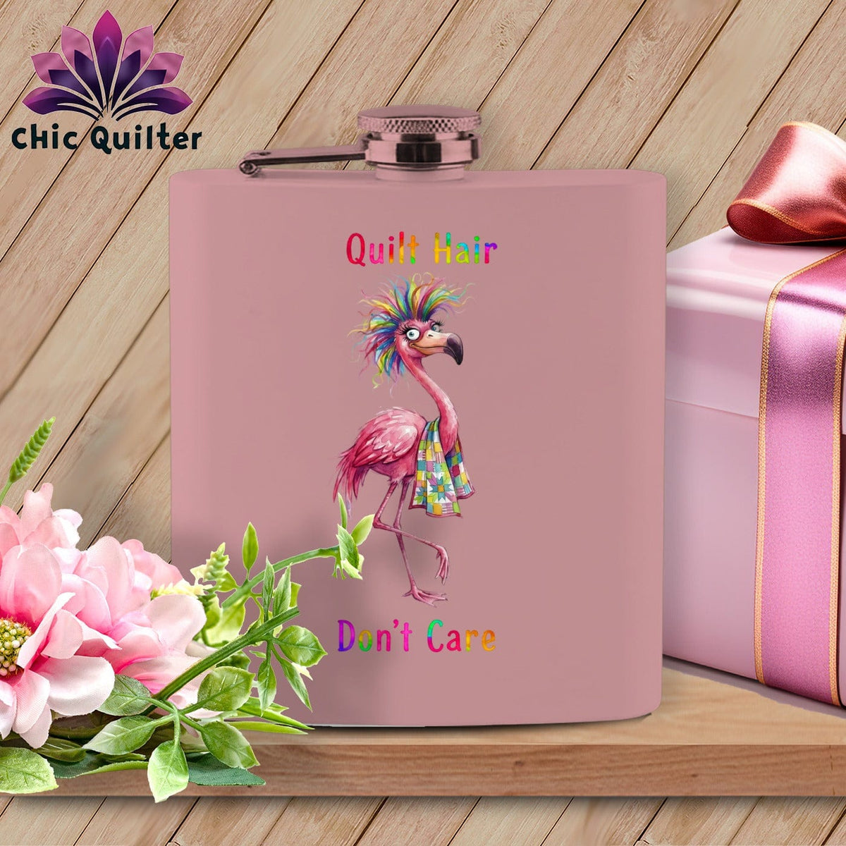 MyDesigns Flask 6oz / Pink Flossie Flaminglam ~ Quilter's Flask