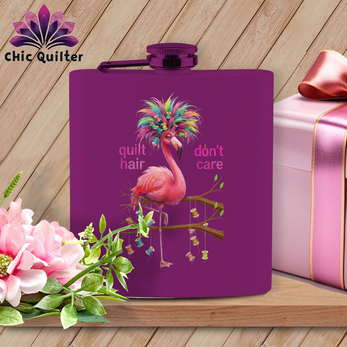 MyDesigns Flask 6oz / Purple Bobbinetta Beakley ~ Quilter's Flask
