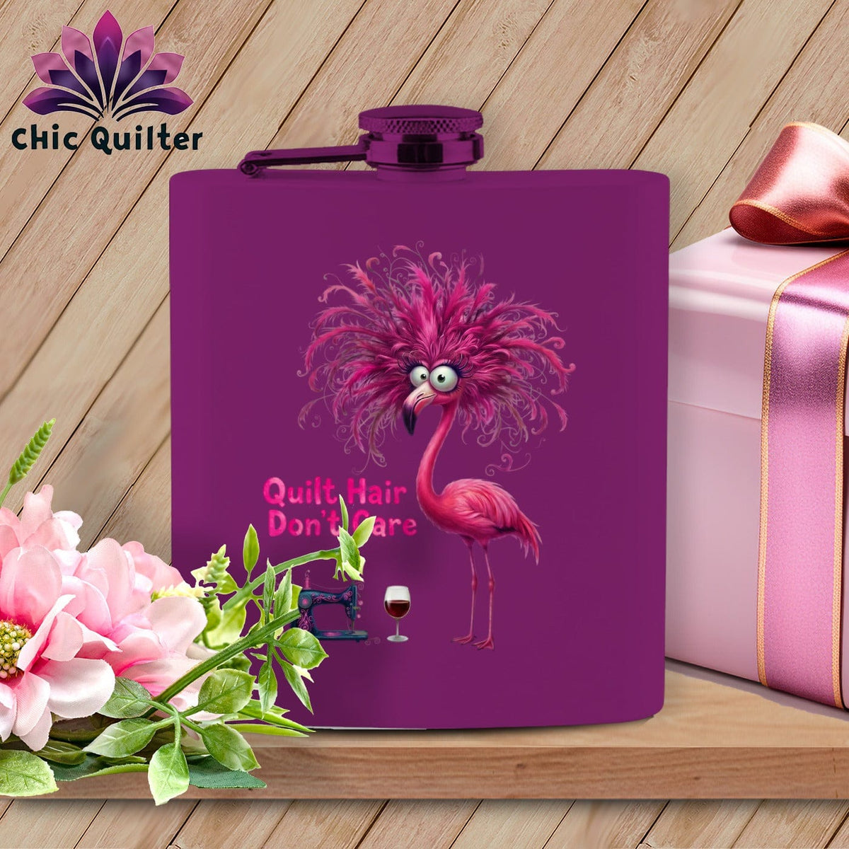 MyDesigns Flask 6oz / Purple Featherina Stitché ~ Quilter's Flask