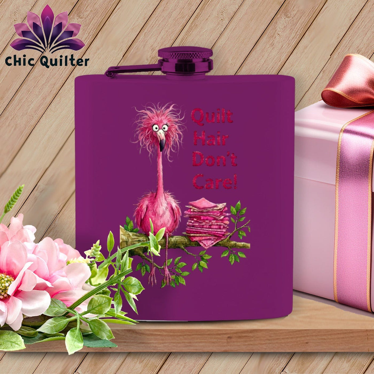 MyDesigns Flask 6oz / Purple Flamingle Fawcett ~ Quilter's Flask