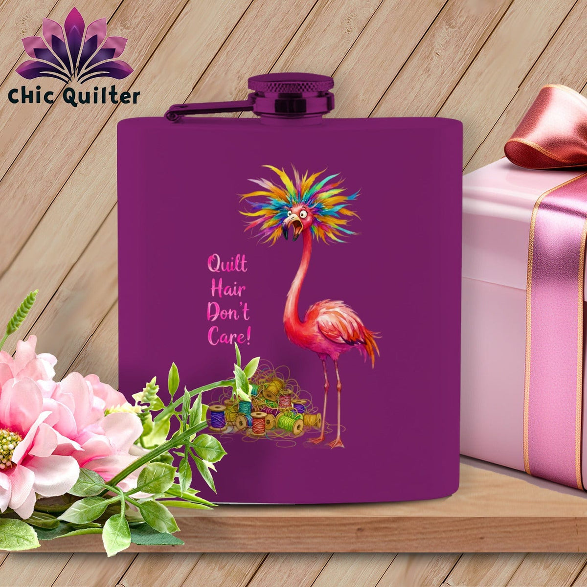 MyDesigns Flask 6oz / Purple Squawklyn Spoolberg ~ Quilter's Flask