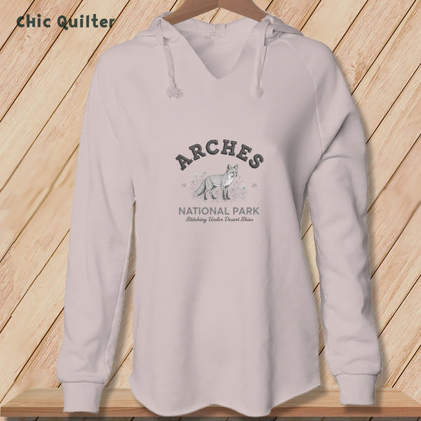 Apliiq hoodies Blush / xs Arches National Park Gray Fox, Stitchin In Beauty ~ Hooded Sweatshirt
