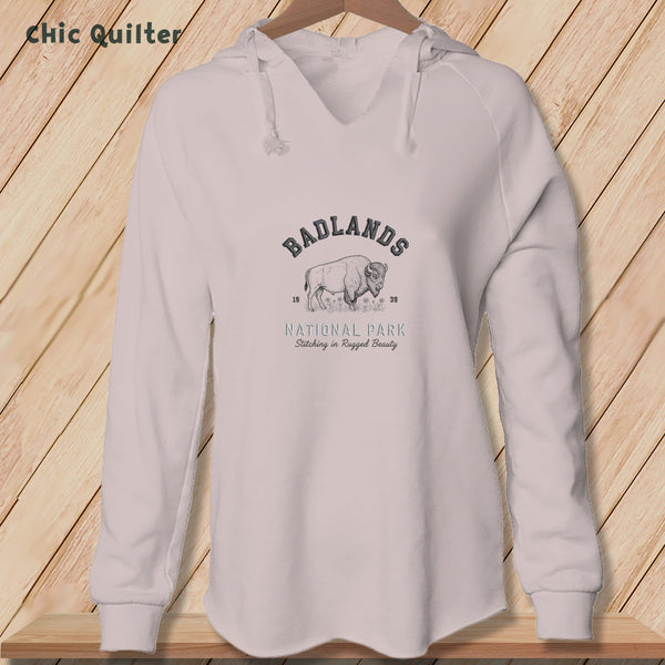Apliiq hoodies Blush / xs Badlands National Park Grazing Bison, Stitchin In Beauty ~ Hooded Sweatshirt