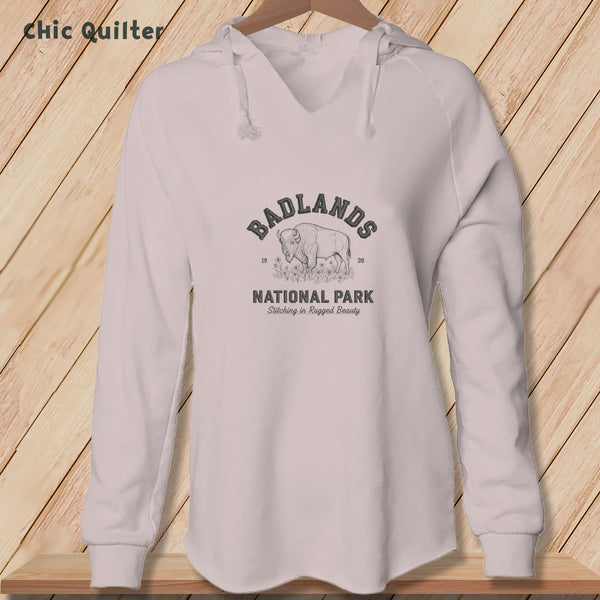 Apliiq hoodies Blush / xs Badlands National Park Standing Bison, Stitchin In Beauty ~ Hooded Sweatshirt